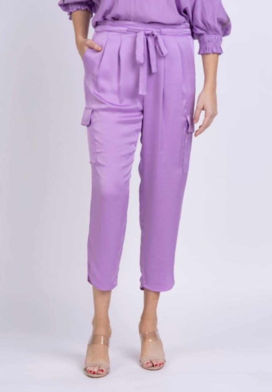 RAMY BROOK Pants Size S $295 Satin Pocket Allyn Pant Shiny Light Purple